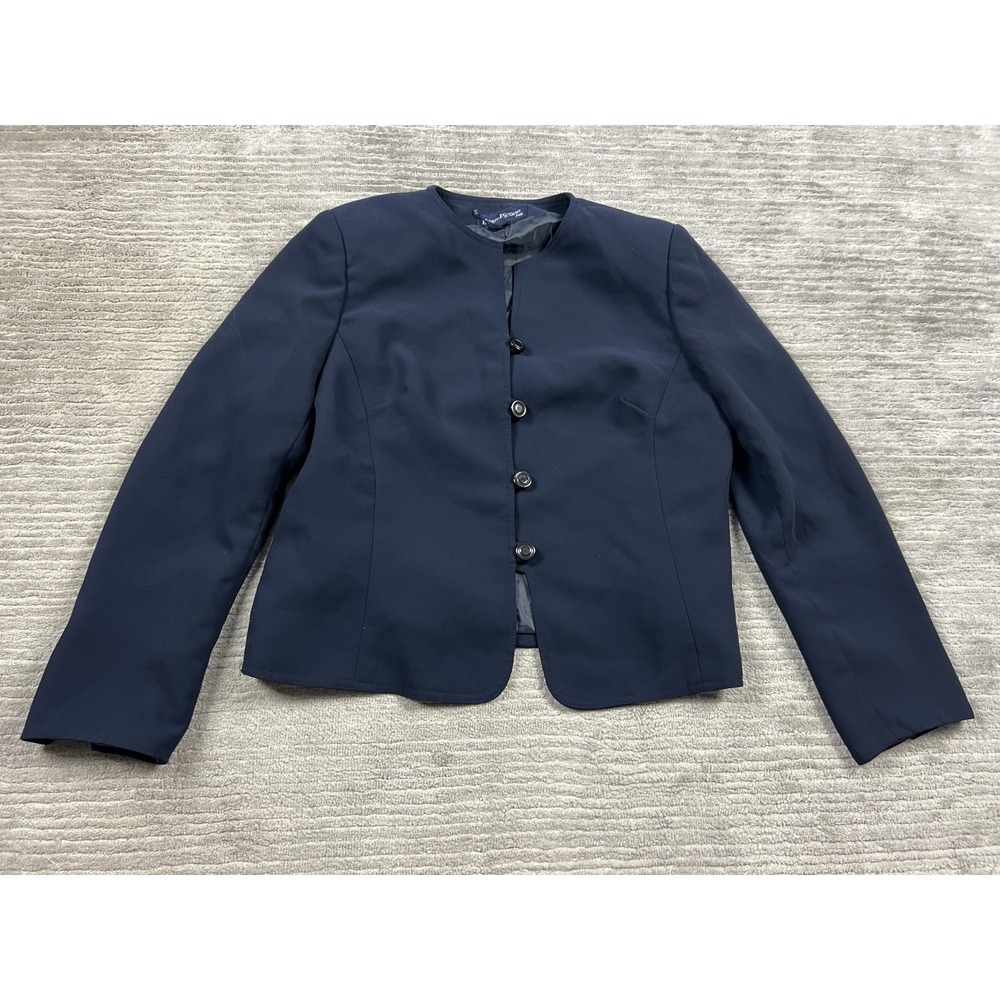 Evan Picone Blazer Jacket Womens 12 Blue Career Business Lined Padded Polyester